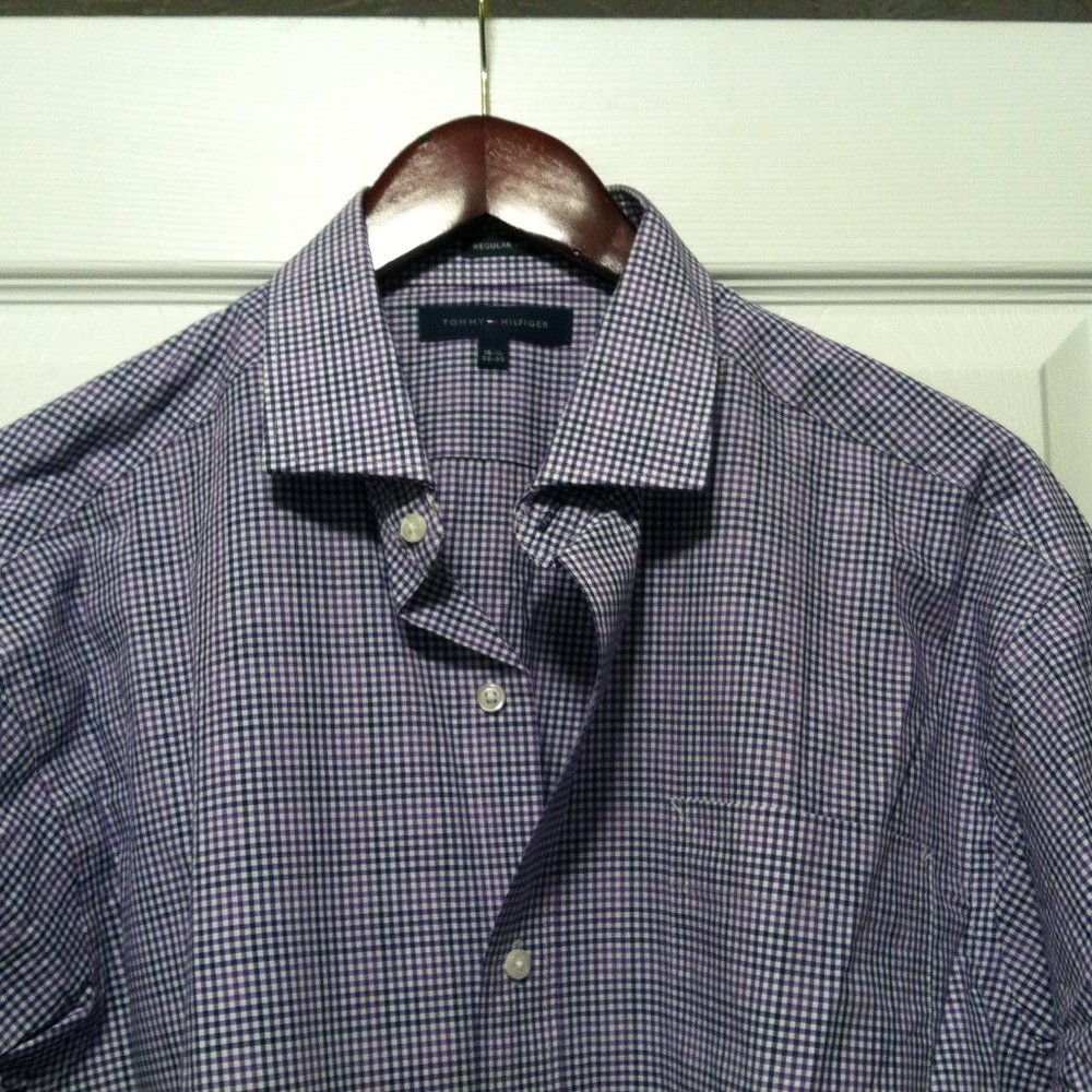 TOMMY HILFIGER MENS NEW PURPLE 100%COTTON DRESS SHIRT SIZE: 16.5/32-33